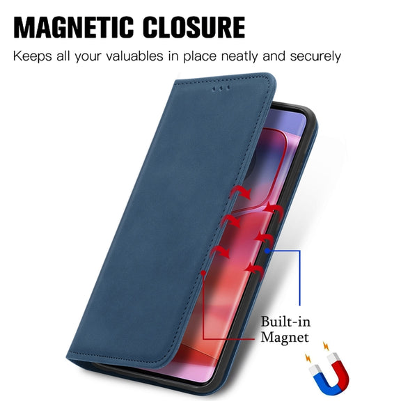 For Motorola Edge 2024 Retro Skin Feel Magnetic Flip Leather Phone Case(Blue)