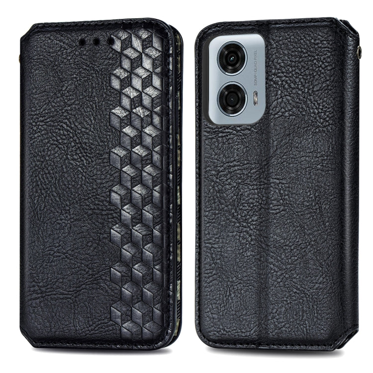 For Motorola Moto G24 Power Cubic Grid Pressed Magnetic Leather Phone Case(Black)