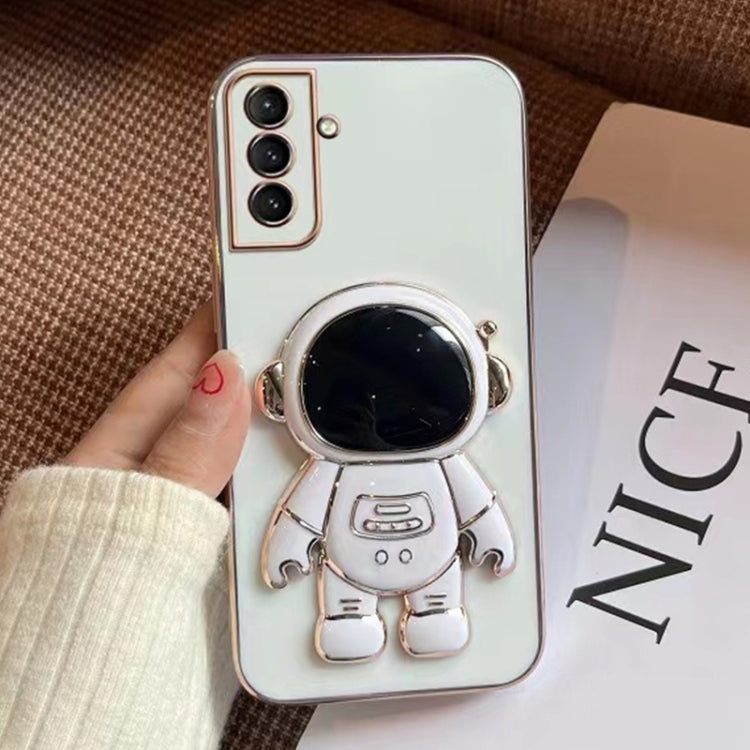 For Samsung Galaxy A34 5G Electroplating Astronaut Holder Phone Case(White)