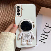 For Samsung Galaxy A34 5G Electroplating Astronaut Holder Phone Case(White)