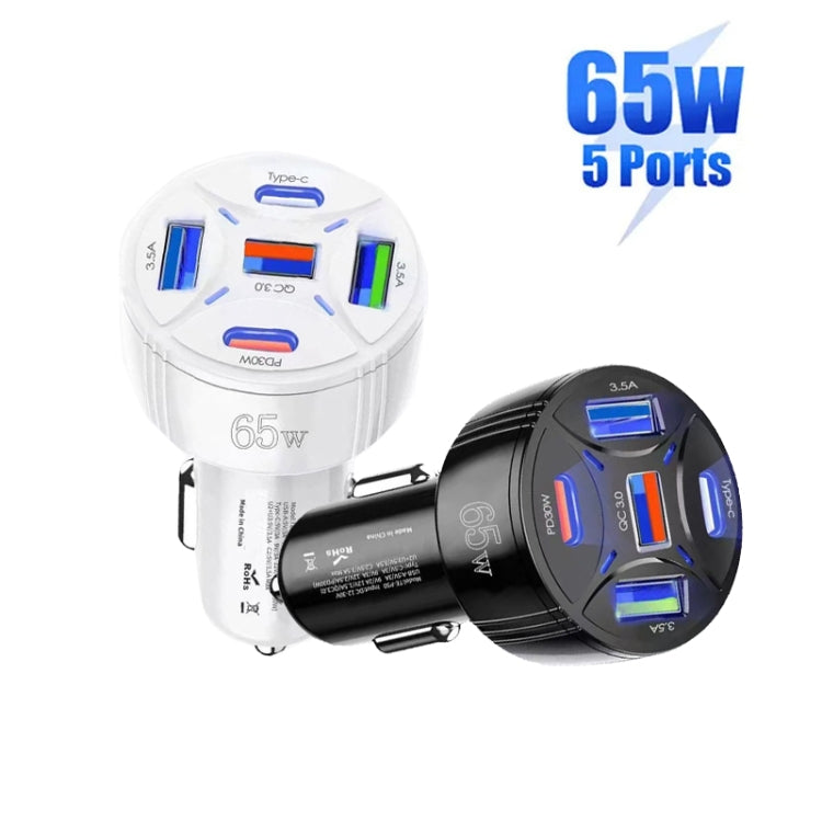 TE-P50 65W PD30W Type-C x 2 + USB x 3 Multi Port Car Charger(Black)