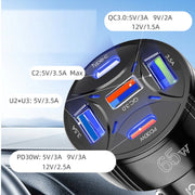 TE-P50 65W PD30W Type-C x 2 + USB x 3 Multi Port Car Charger(Black)