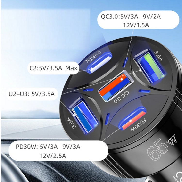 TE-P50 65W PD30W Type-C x 2 + USB x 3 Multi Port Car Charger(White)