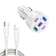 TE-P50 65W PD30W Type-C x 2 + USB x 3 Multi Port Car Charger with 1m Type-C to 8 Pin Data Cable(White) - Car Charger by PMC TechLife | Online Shopping South Africa | PMC TechLife | Buy Now Pay Later Mobicred