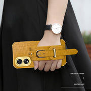 For OPPO A38 Electroplated Wrist Strap Crocodile Leather Back Phone Case(White)