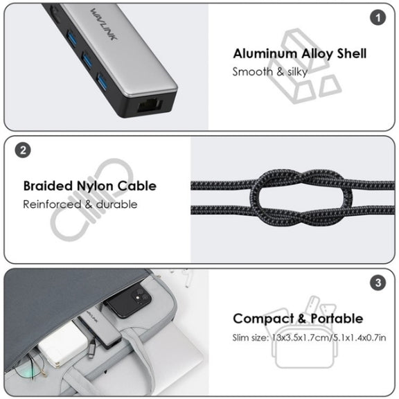WAVLINK UHP3413 6 in 1 4K Thunderbolt 3 Type-C Devices Hub Adapter USB-C Docking Station