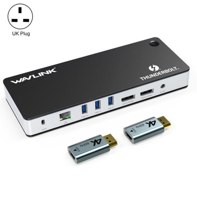 WAVLINK UTD21H 11 in 1 4K Dual DisplayPort Hub Converter Thunderbolt 3 Docking Station, Plug:UK Plug