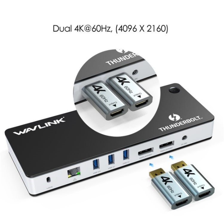 WAVLINK UTD21H 11 in 1 4K Dual DisplayPort Hub Converter Thunderbolt 3 Docking Station, Plug:US Plug
