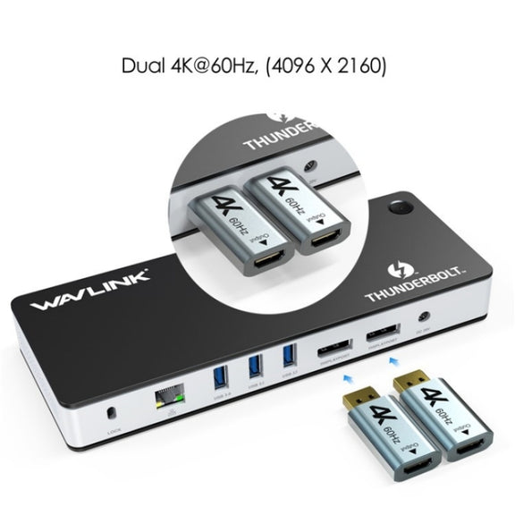 WAVLINK UTD21H 11 in 1 4K Dual DisplayPort Hub Converter Thunderbolt 3 Docking Station, Plug:EU Plug