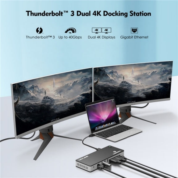 WAVLINK UTD21H 11 in 1 4K Dual DisplayPort Hub Converter Thunderbolt 3 Docking Station, Plug:US Plug