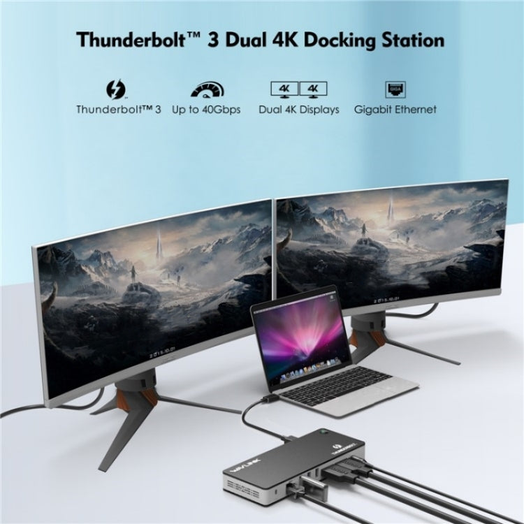 WAVLINK UTD21H 11 in 1 4K Dual DisplayPort Hub Converter Thunderbolt 3 Docking Station, Plug:UK Plug