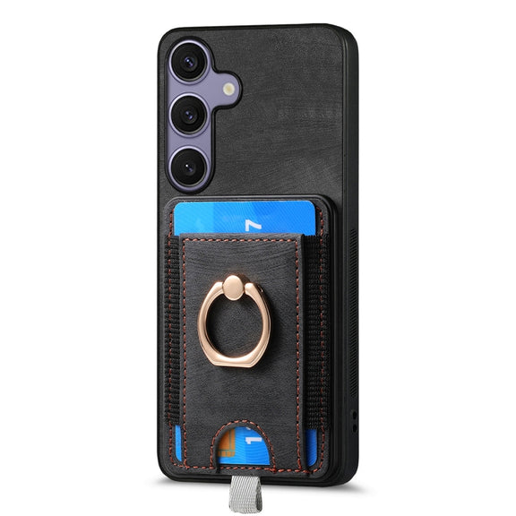 For Samsung Galaxy S25 5G Retro Splitable Magnetic Card Bag Leather Phone Case(Black)
