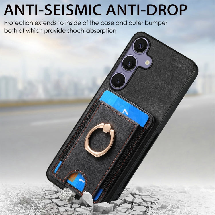 For Samsung Galaxy S25 5G Retro Splitable Magnetic Card Bag Leather Phone Case(Black)