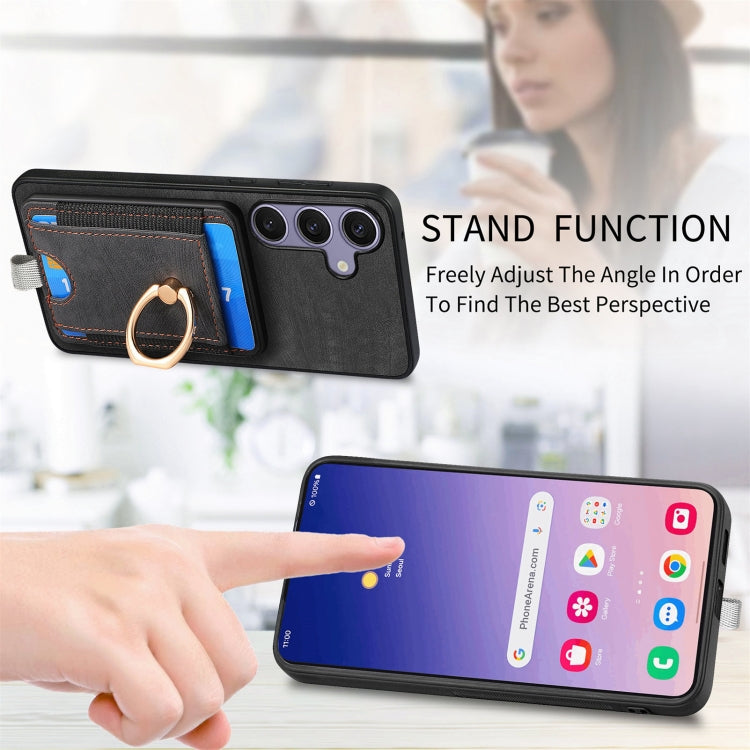 For Samsung Galaxy S25 5G Retro Splitable Magnetic Card Bag Leather Phone Case(Black)