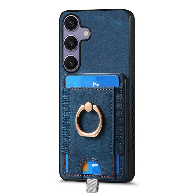 For Samsung Galaxy S25 5G Retro Splitable Magnetic Card Bag Leather Phone Case(Blue)
