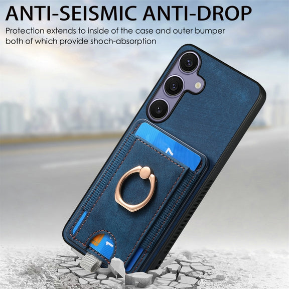 For Samsung Galaxy S25 5G Retro Splitable Magnetic Card Bag Leather Phone Case(Blue)