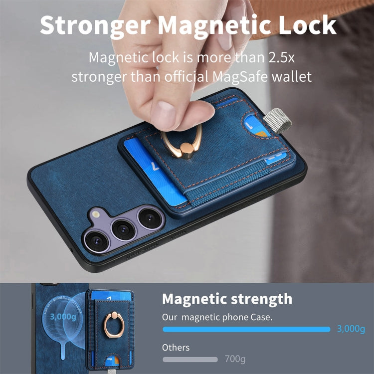 For Samsung Galaxy S25 5G Retro Splitable Magnetic Card Bag Leather Phone Case(Blue)