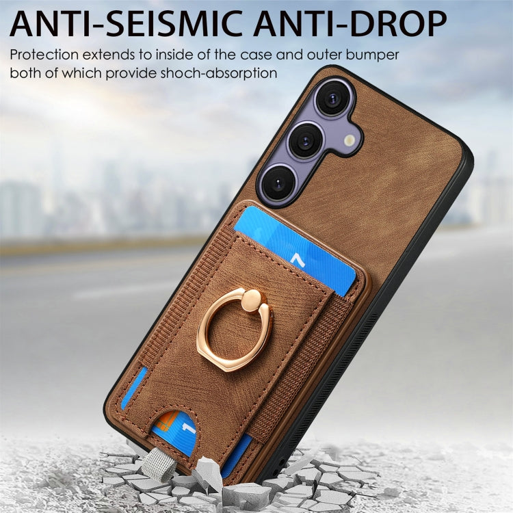 For Samsung Galaxy S25 5G Retro Splitable Magnetic Card Bag Leather Phone Case(Brown)