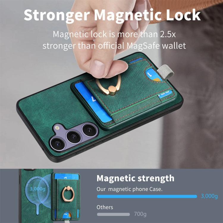 For Samsung Galaxy S25 5G Retro Splitable Magnetic Card Bag Leather Phone Case(Green)
