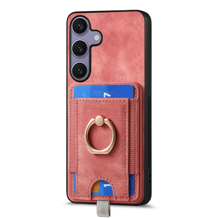 For Samsung Galaxy S25 5G Retro Splitable Magnetic Card Bag Leather Phone Case(Pink)