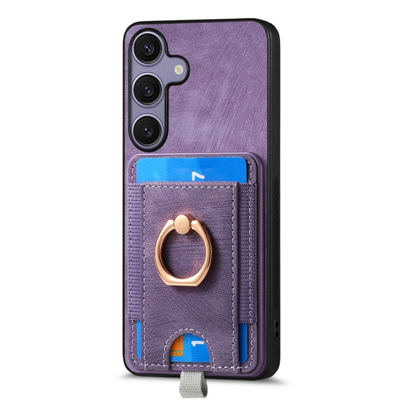 For Samsung Galaxy S25 5G Retro Splitable Magnetic Card Bag Leather Phone Case(Purple)