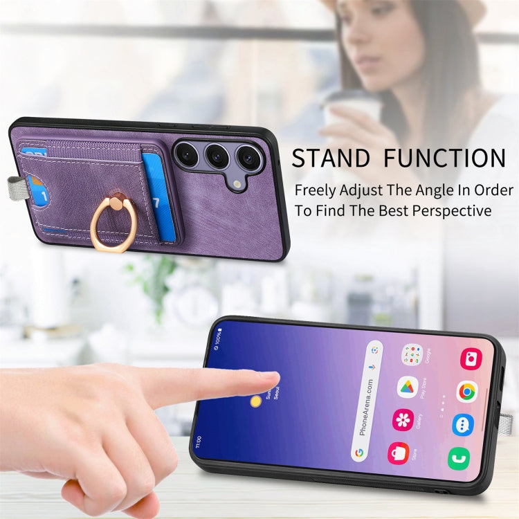 For Samsung Galaxy S25 5G Retro Splitable Magnetic Card Bag Leather Phone Case(Purple)