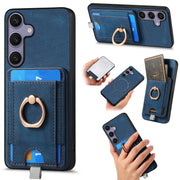 For Samsung Galaxy S25+ 5G Retro Splitable Magnetic Card Bag Leather Phone Case(Blue)