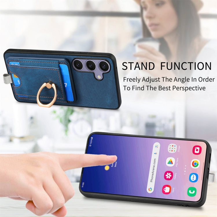 For Samsung Galaxy S25+ 5G Retro Splitable Magnetic Card Bag Leather Phone Case(Blue)