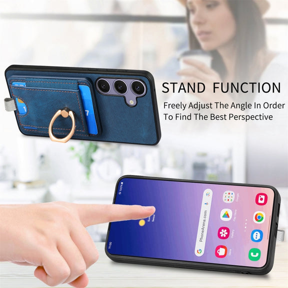 For Samsung Galaxy S25+ 5G Retro Splitable Magnetic Card Bag Leather Phone Case(Blue)