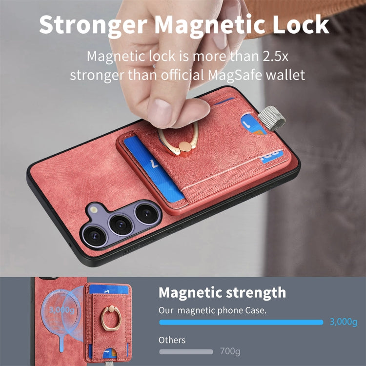 For Samsung Galaxy S25+ 5G Retro Splitable Magnetic Card Bag Leather Phone Case(Pink)