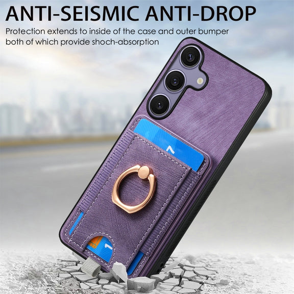 For Samsung Galaxy S25+ 5G Retro Splitable Magnetic Card Bag Leather Phone Case(Purple)