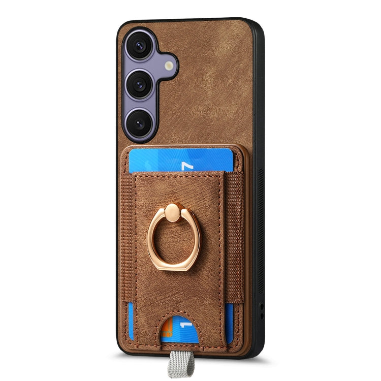 For Samsung Galaxy S25 Ultra 5G Retro Splitable Magnetic Card Bag Leather Phone Case(Brown)