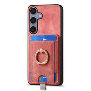 For Samsung Galaxy S25 Ultra 5G Retro Splitable Magnetic Card Bag Leather Phone Case(Pink)