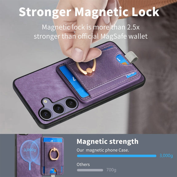 For Samsung Galaxy S25 Ultra 5G Retro Splitable Magnetic Card Bag Leather Phone Case(Purple)