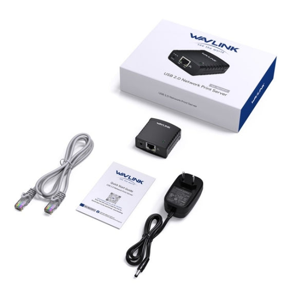 WAVLINK NU72P11 100Mbps Network Print Server USB 2.0 Network Printer Power Adapter(US Plug)