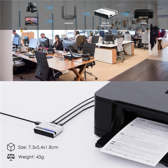 WAVLINK NU516U1 USB2.0 Wireless Printer Server With 10 / 100Mbps LAN / Bridge WiFi(EU Plug)
