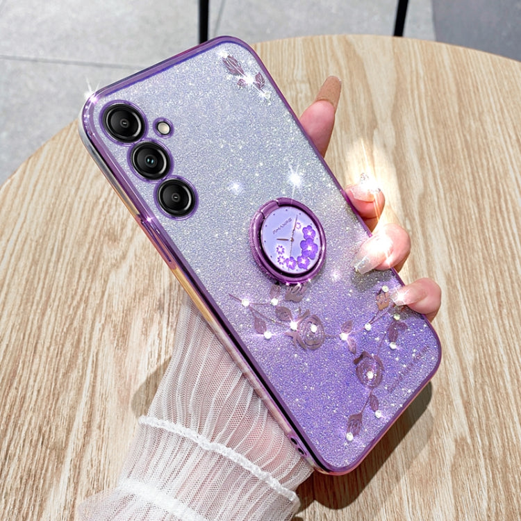 For Samsung Galaxy S25 5G Gradient Glitter Immortal Flower Ring All-inclusive Phone Case(Purple)