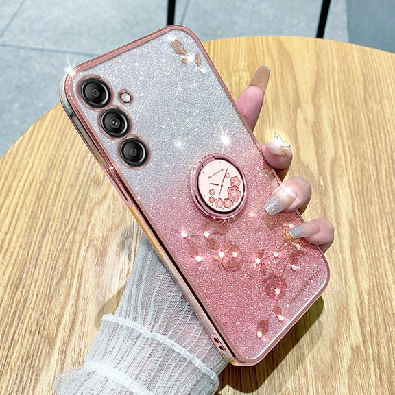 For Samsung Galaxy S25 5G Gradient Glitter Immortal Flower Ring All-inclusive Phone Case(Pink)