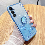 For Samsung Galaxy S25+ 5G Gradient Glitter Immortal Flower Ring All-inclusive Phone Case(Blue)