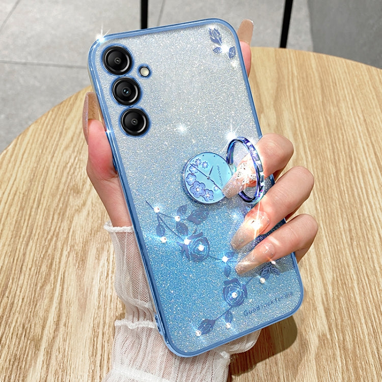 For Samsung Galaxy S25+ 5G Gradient Glitter Immortal Flower Ring All-inclusive Phone Case(Blue)