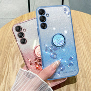 For Samsung Galaxy S25+ 5G Gradient Glitter Immortal Flower Ring All-inclusive Phone Case(Blue)