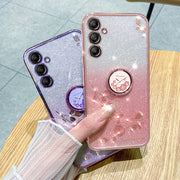 For Samsung Galaxy S25+ 5G Gradient Glitter Immortal Flower Ring All-inclusive Phone Case(Blue)