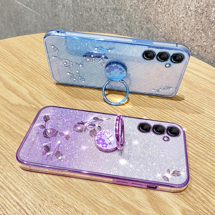 For Samsung Galaxy S25+ 5G Gradient Glitter Immortal Flower Ring All-inclusive Phone Case(Blue)