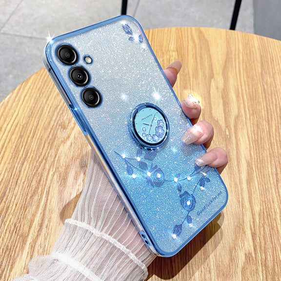 For Samsung Galaxy S25+ 5G Gradient Glitter Immortal Flower Ring All-inclusive Phone Case(Blue)
