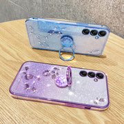 For Samsung Galaxy S25+ 5G Gradient Glitter Immortal Flower Ring All-inclusive Phone Case(Blue)