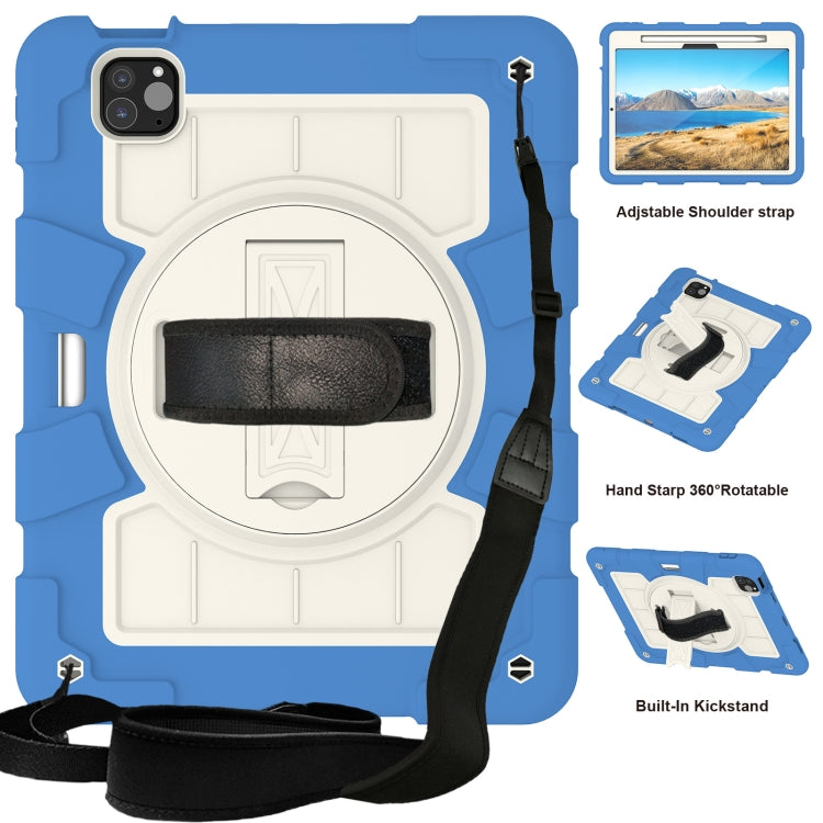 For iPad Air 11 2025 / 2024 Silicone Hybrid PC Shockproof Tablet Case with Shoulder Strap(Azure Blue)