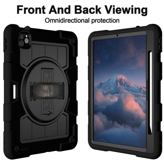 For iPad Air 11 2025 / 2024 Silicone Hybrid PC Shockproof Tablet Case with Shoulder Strap(Black)