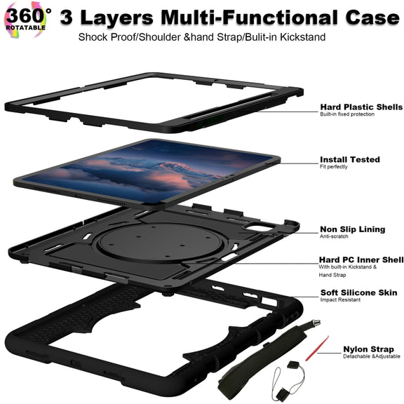 For iPad Air 11 2025 / 2024 Silicone Hybrid PC Shockproof Tablet Case with Shoulder Strap(Black)