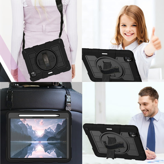 For iPad Air 11 2025 / 2024 Silicone Hybrid PC Shockproof Tablet Case with Shoulder Strap(Black)