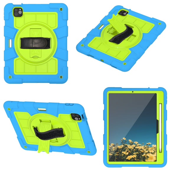 For iPad Air 11 2024 Silicone Hybrid PC Shockproof Tablet Case with Shoulder Strap(Bluish-Green)